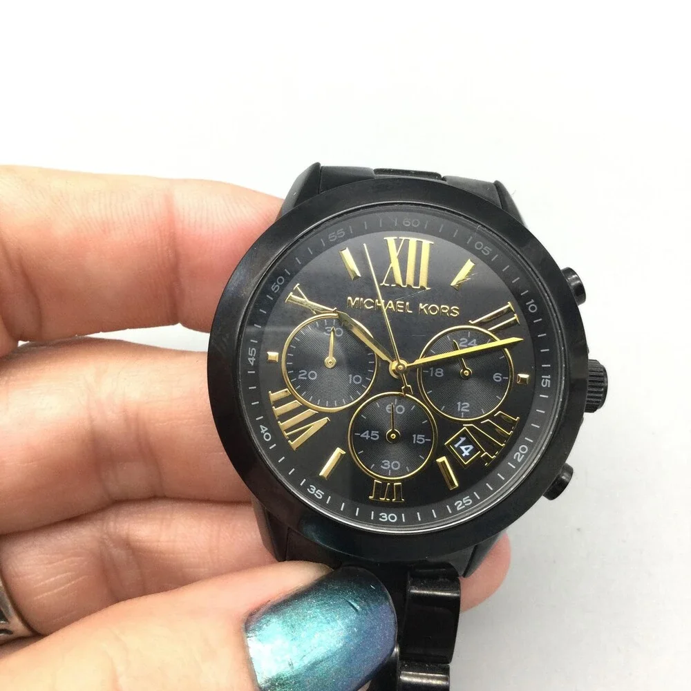 Michael Kors Breken Womens Watch 40mm Black Chronograph MK-6302 New Battery 7.5" - Picture 10 of 15